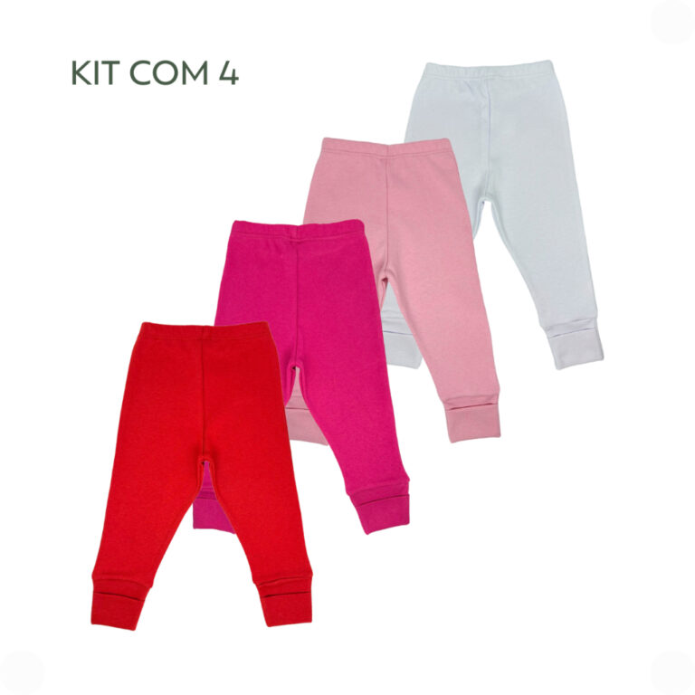 Kit 4 Calças Mijão Bebê Vira-Pé Algodão Suedi