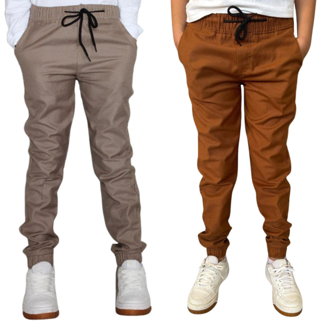 Kit 2 Calça Infanto Juvenil Jeans Sarja Estilo Jogger Meninos e Meninas Tamanhos 8 10 12 14 16