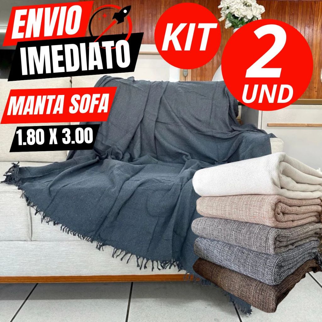 Kit 2 Manta Sofá King Gigante 3,00 x 1,80 MT 100% Algodão Luxo Artesanal Decoração Elegante Premium