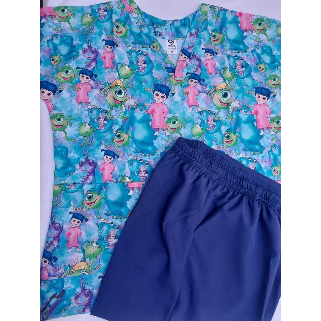 Pijama hospitalar cirúrgico Monstros S.A. scrub conjunto ou bata