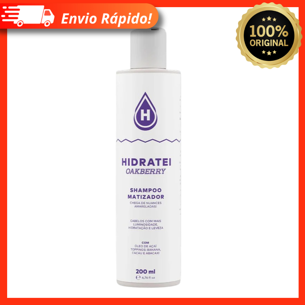 Shampoo Matizador Oakberry Hidratei 200ml – Para Cabelos Descoloridos, Revitaliza a Cor e Limpa