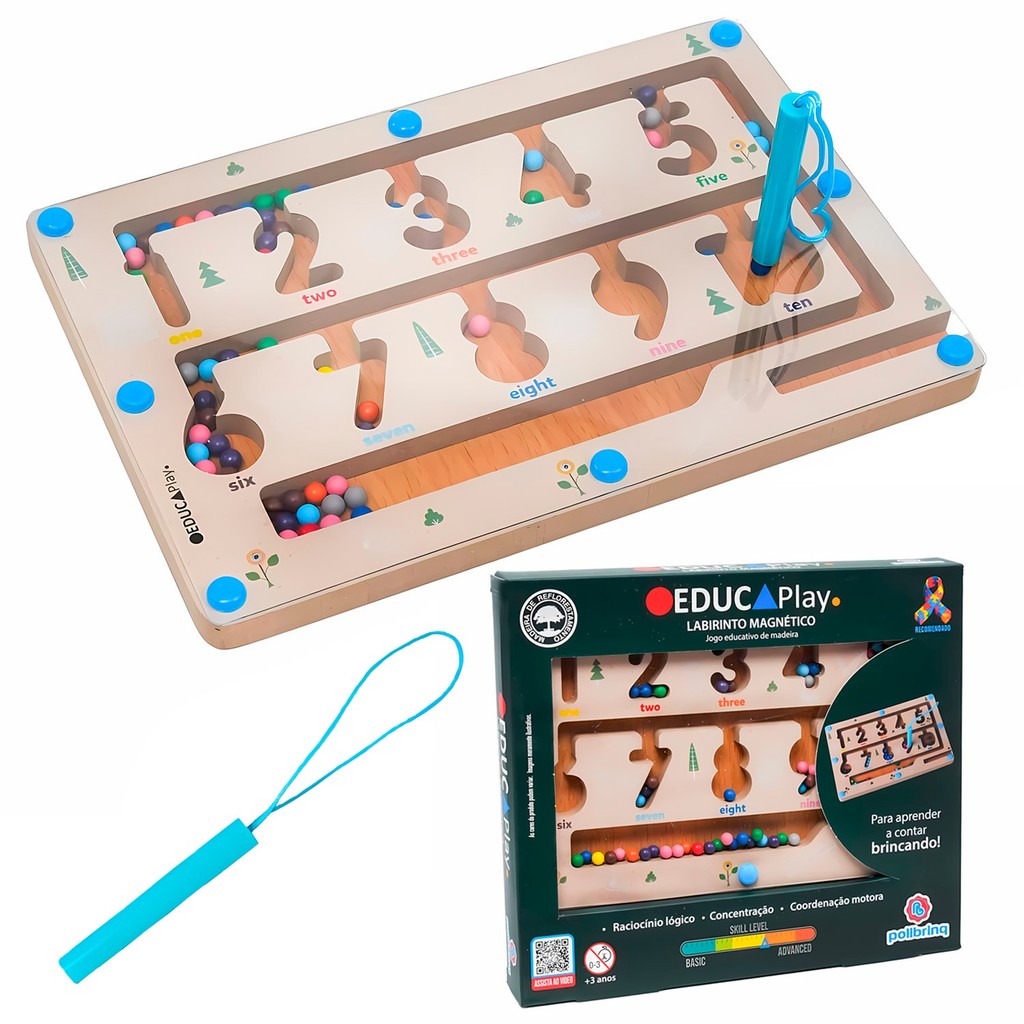 Brinquedo Interativo De Madeira Para Reconhecimento De Cores E Contagem Com Caneta – Polibrinq