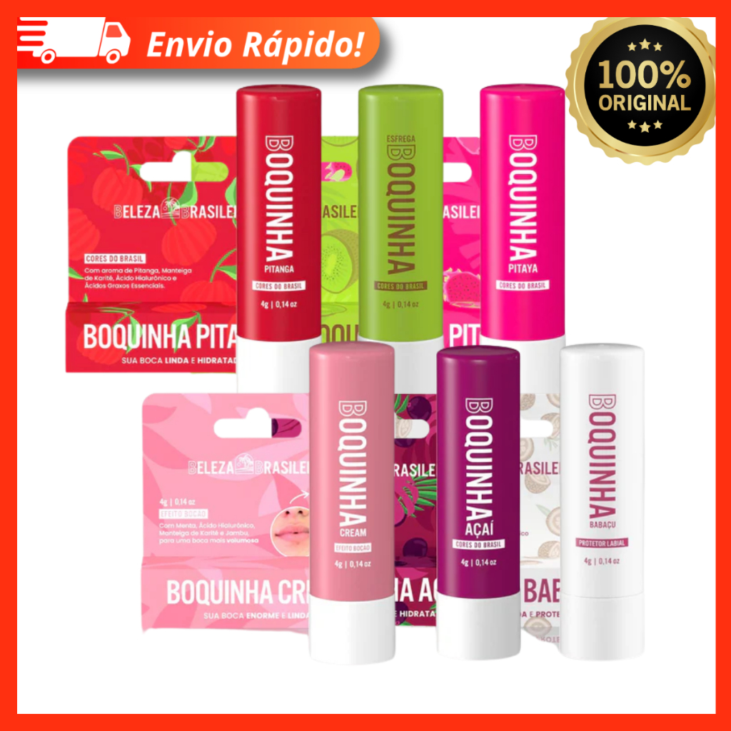 Hidratante Labial Boquinha Cream 4g – Açaí, Babaçu, Kiwi, Pitaya, Pitanga, Menta – Beleza Brasileira