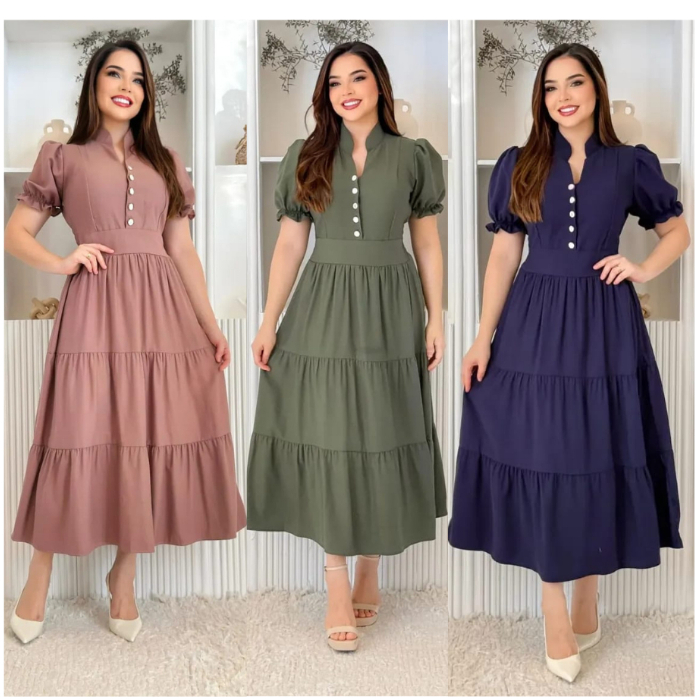 Vestido mídi feminino evangélica com manga princ