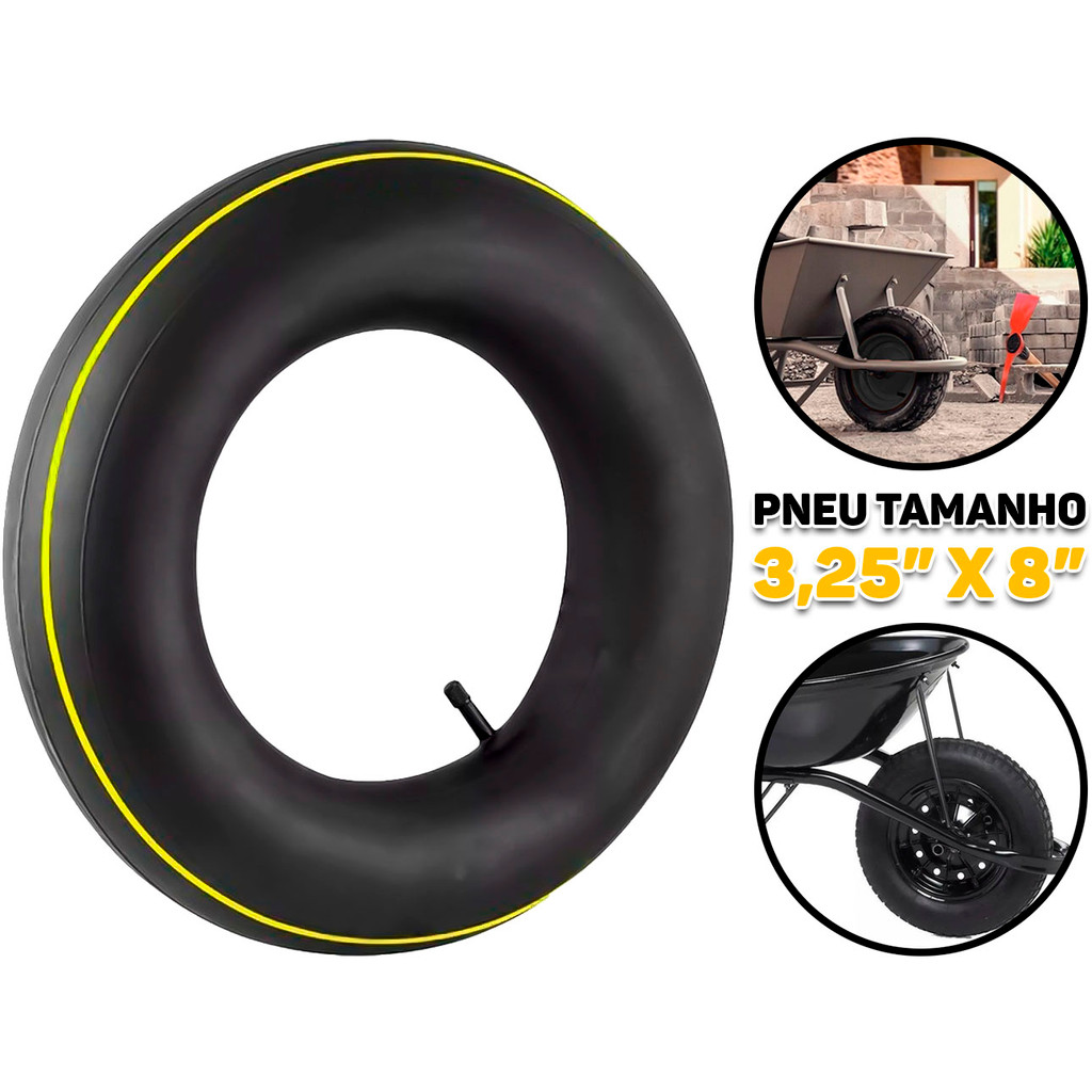 Câmara De Ar Para Pneus Carriola Carrinho De Mão Carretinha Carga 3.25 x 8 Construção Jardinagem Bra