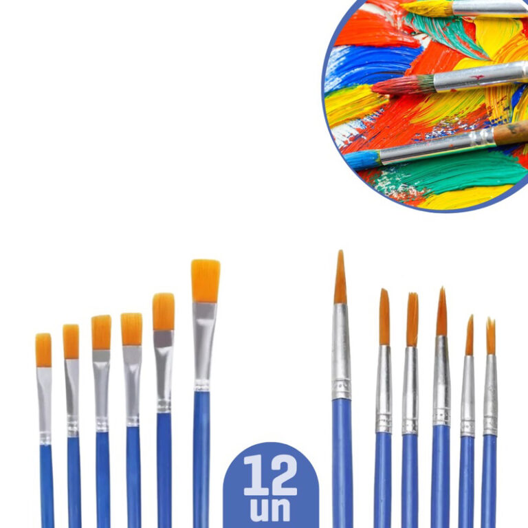 Kit 12 Pincéis Pintura Artesanato Ponta Fina Redo