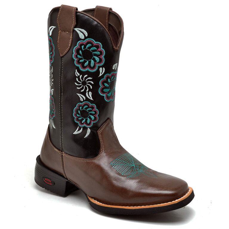 Botas Country Feminina Café Com Bordado De Floral