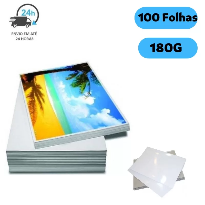 Papel Fotográfico 180g Glossy 100 Folhas A4 Brilhante Premium