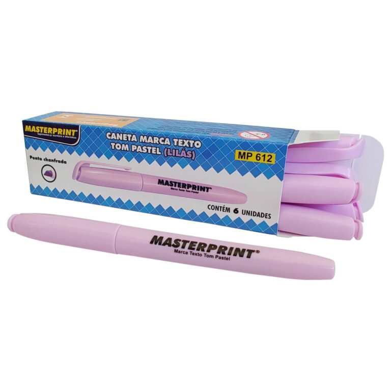 Caixa com 6 Canetas Marca Texto Lilás Tom Pastel 