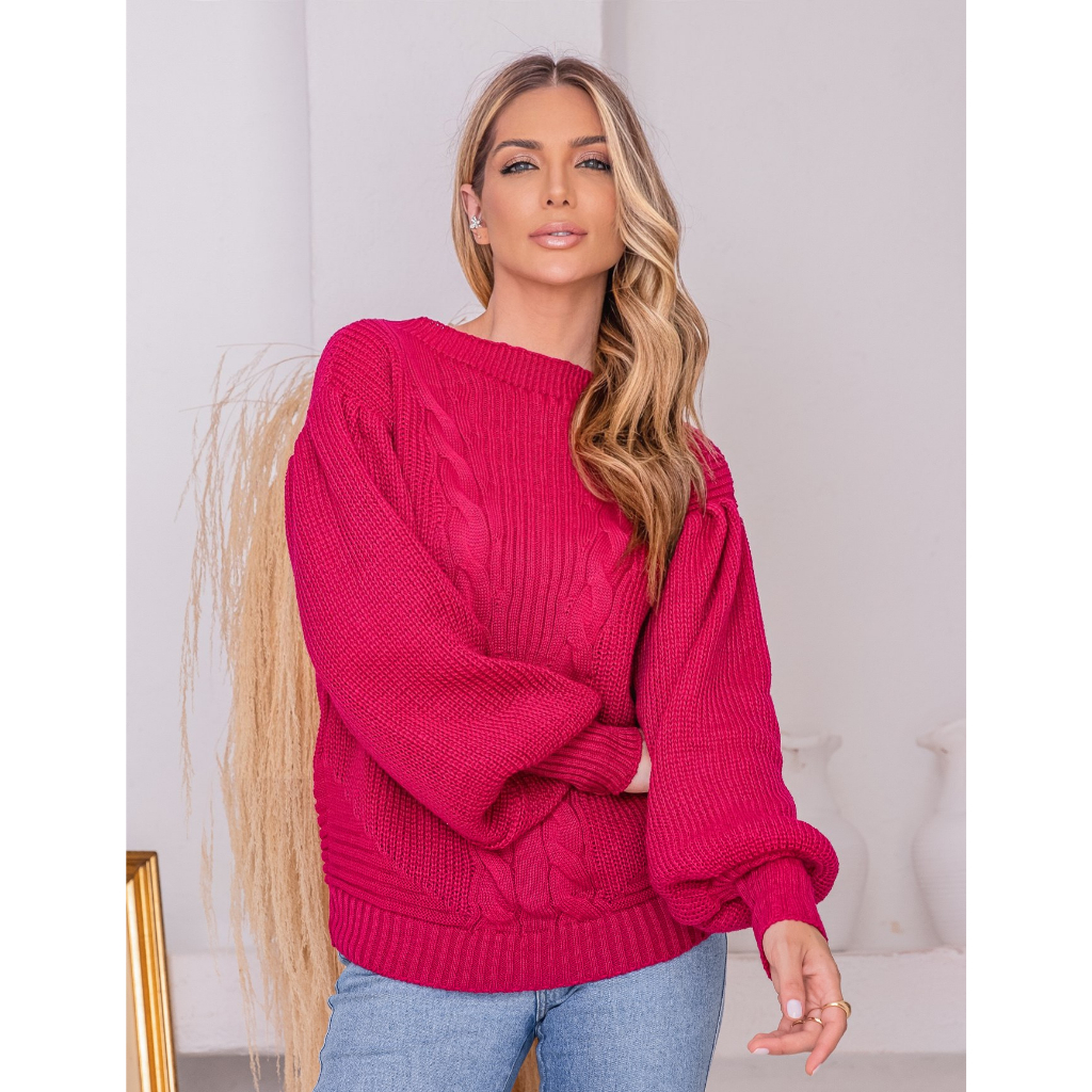 Blusa Tricot Blogueira Manga Princesa Bufante Para Inverno