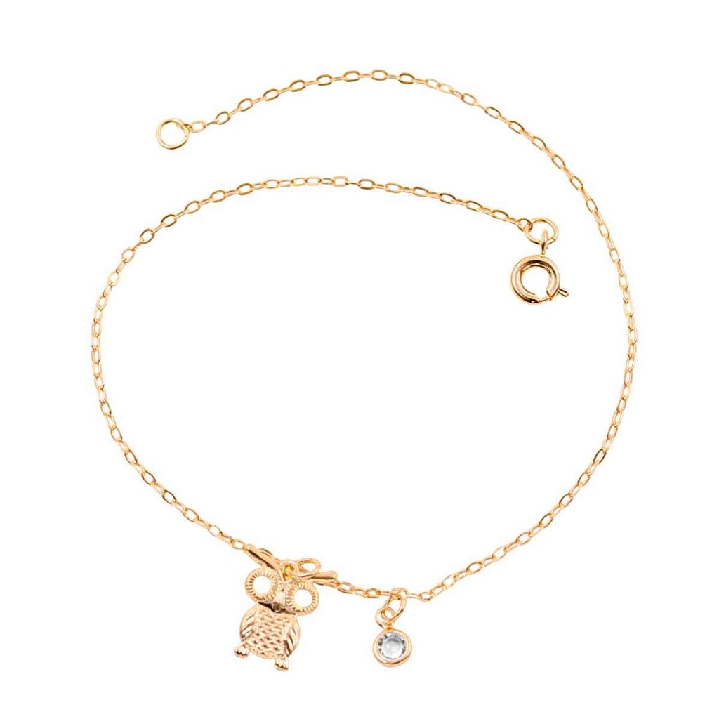 Tornozeleira de Ouro Tornozeleiras Folheado C/ Coruja e Ponto de Luz