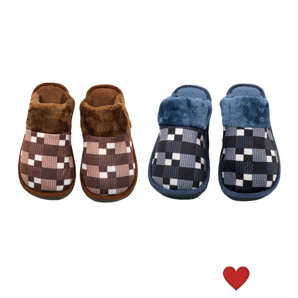Pantufa Masculina Xadrez Adulto c/ Pelúcia Antiderrapante Macia Fechada Solado Borracha Sport p/ Fri