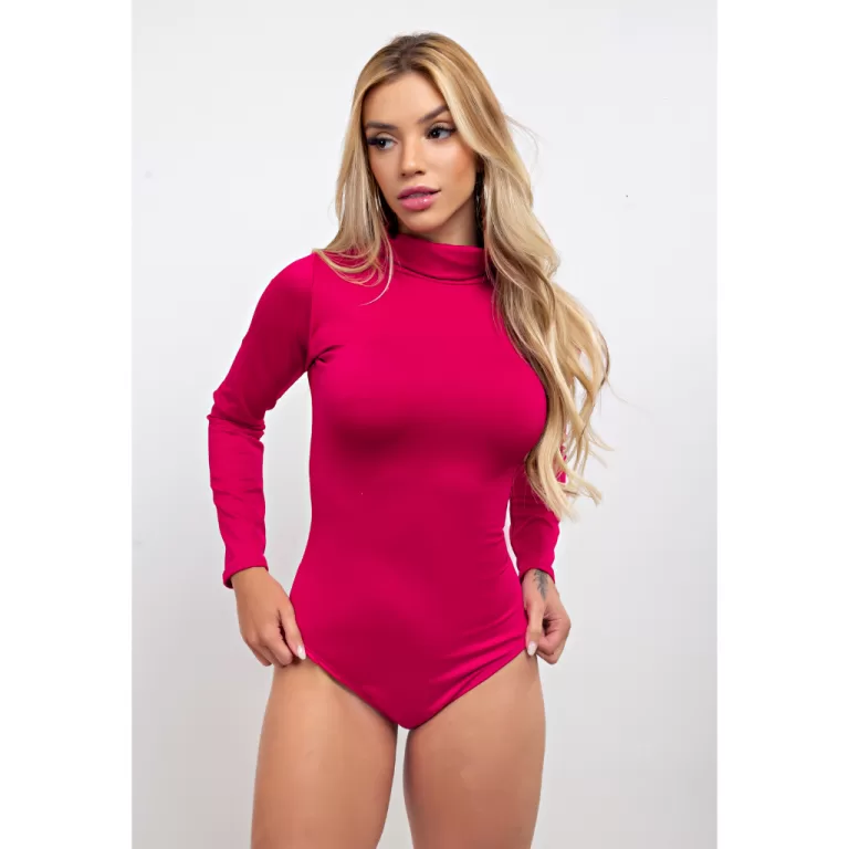 Body Feminino Gola Alta Liso Manga Longa Estiloso 