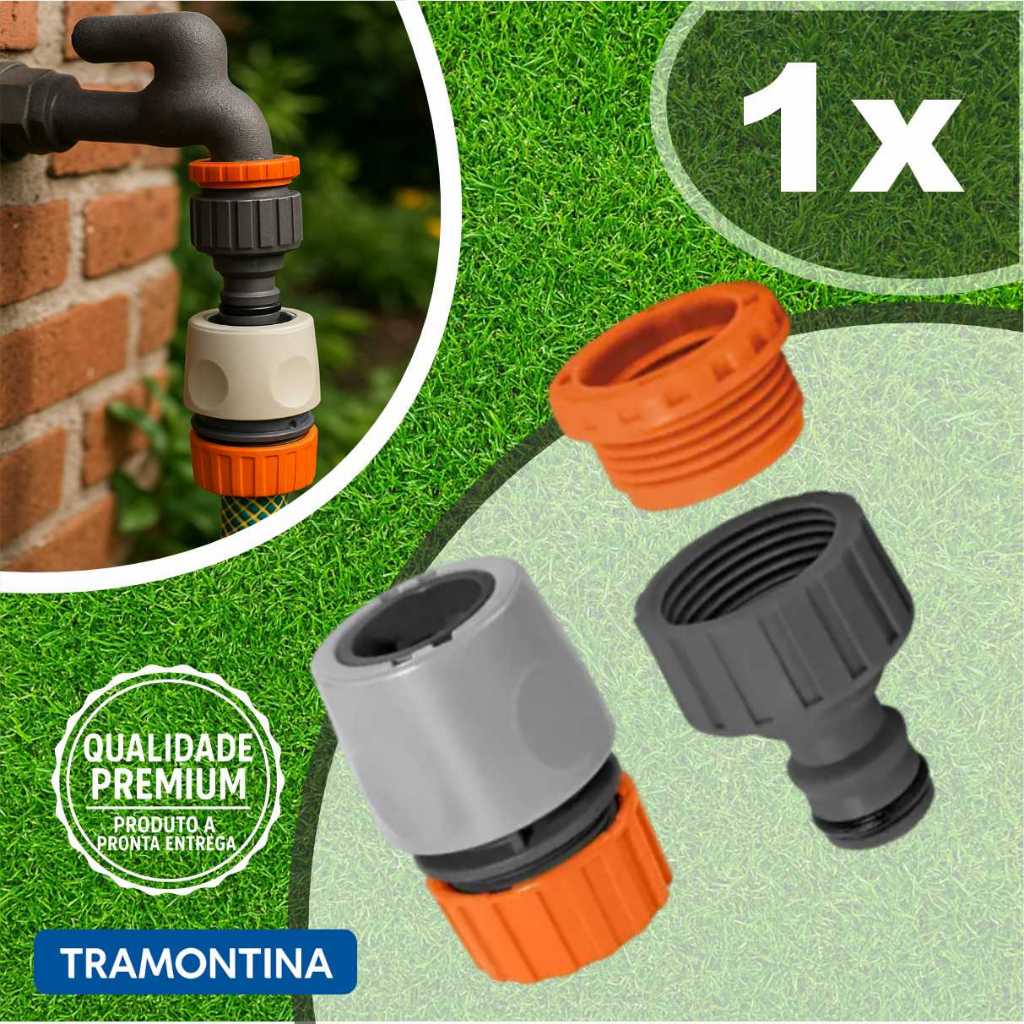 Engate Rápido macho e femea 1/2-3/4 Com Adaptador CINZA Para Mangueira 1/2 Tramontina