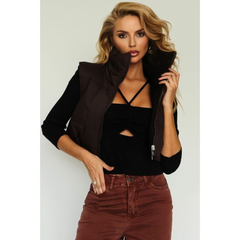 Colete Cropped Puffer Planet Girls Marrom Médio