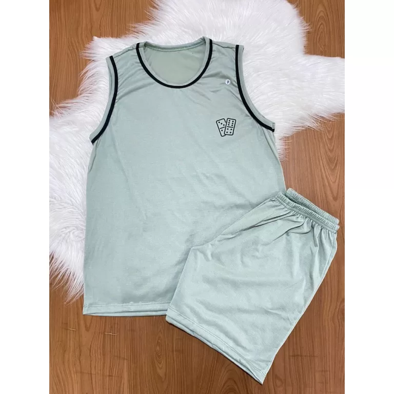 Pijama Regata Sem Manga Masculino Adulto Malha Pre