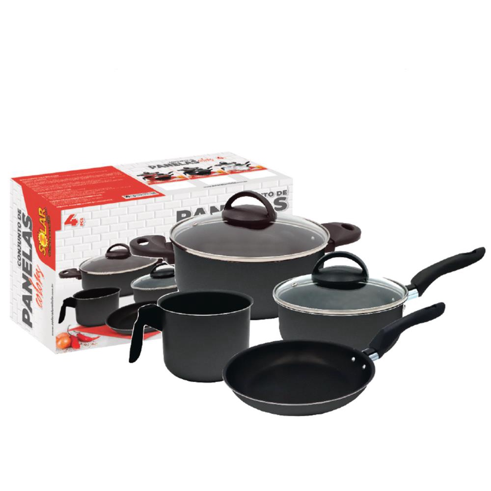 CJ DE PANELAS C/ CX ANTIADERENTE PRETO C/ 04 PCS