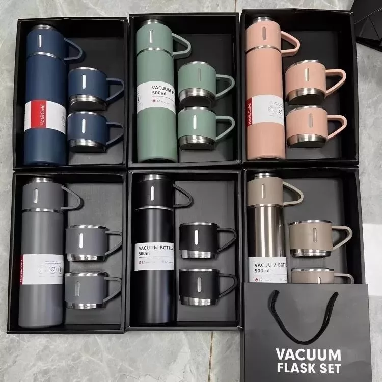 caneca Kit Garrafa Térmica Vacuum Bottle Inox 500
