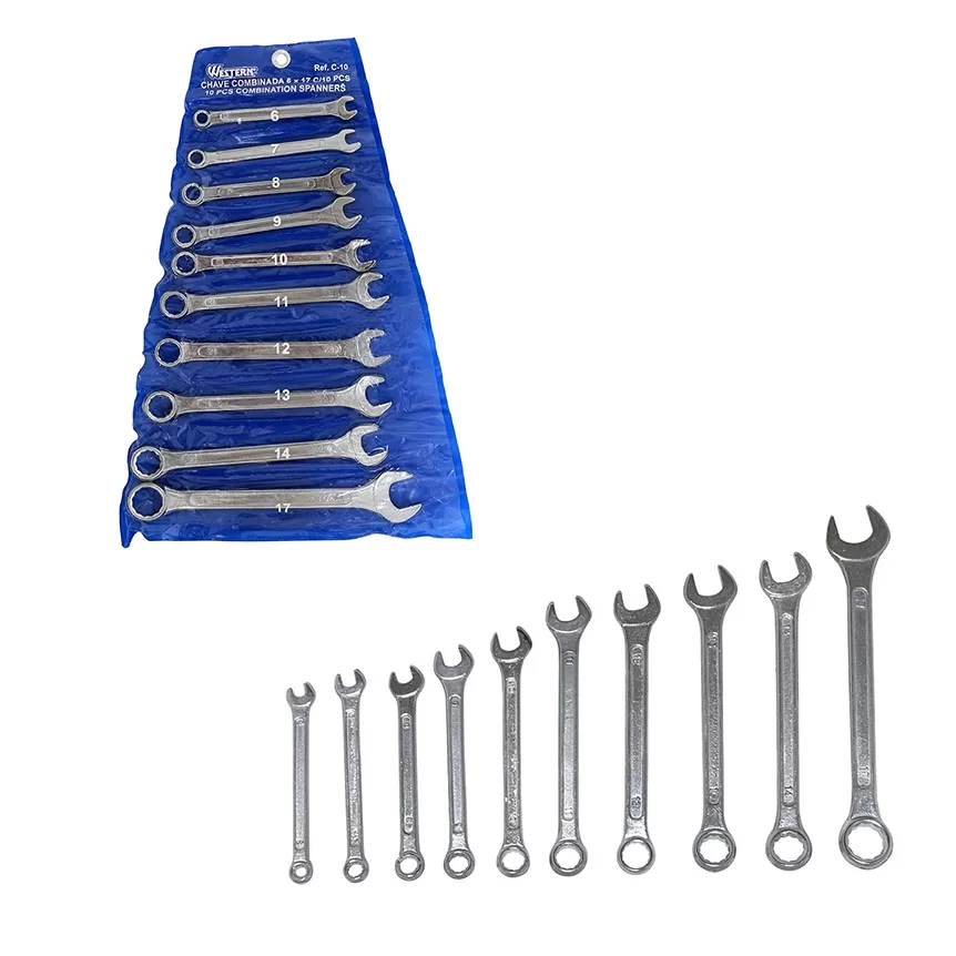 Jogo Chave Combinada Boca Fixa e Estrela 10 Peças 6 a 17mm