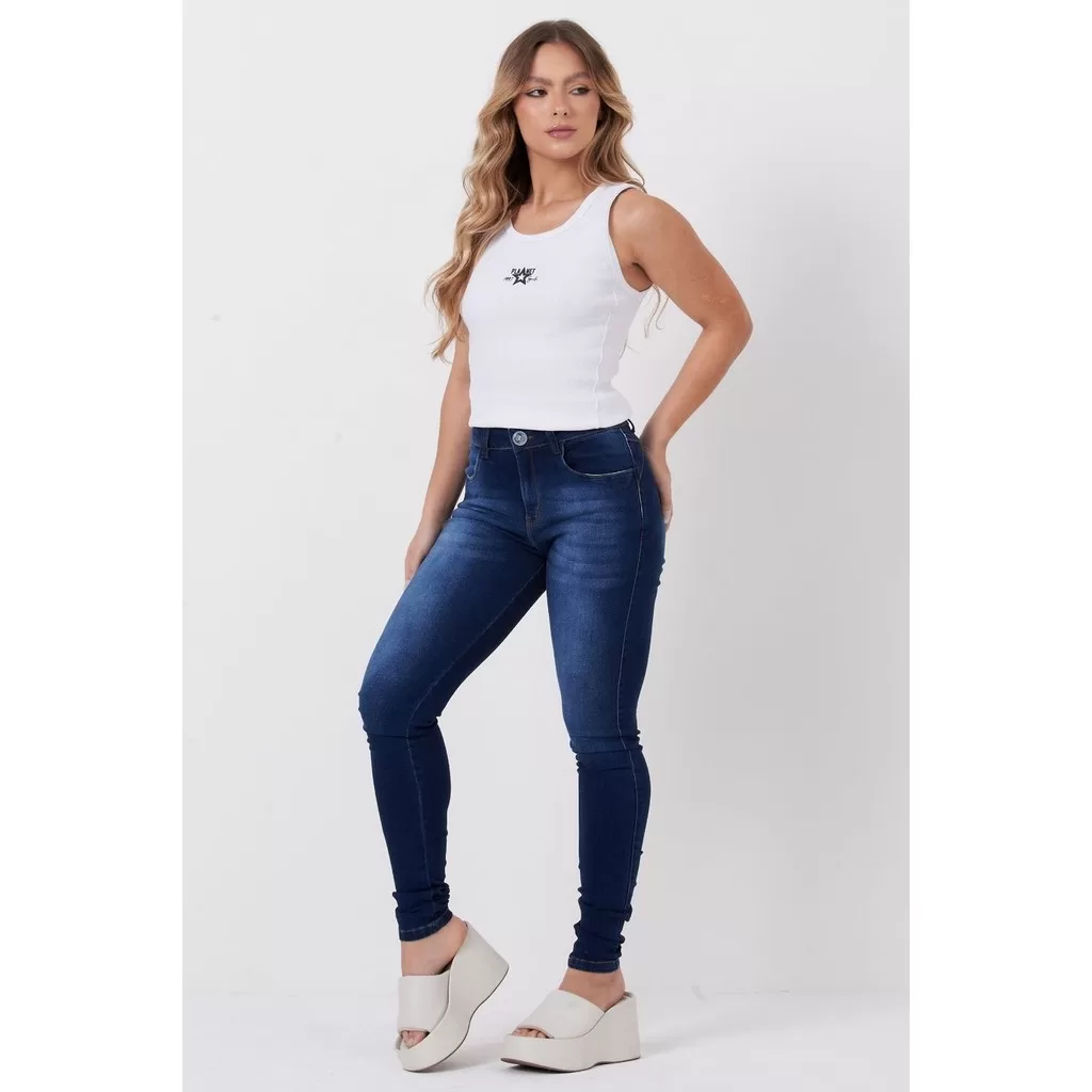 Calça Feminina Hydra Jeans Mini Bolsos Planet Girls Jeans Escuro