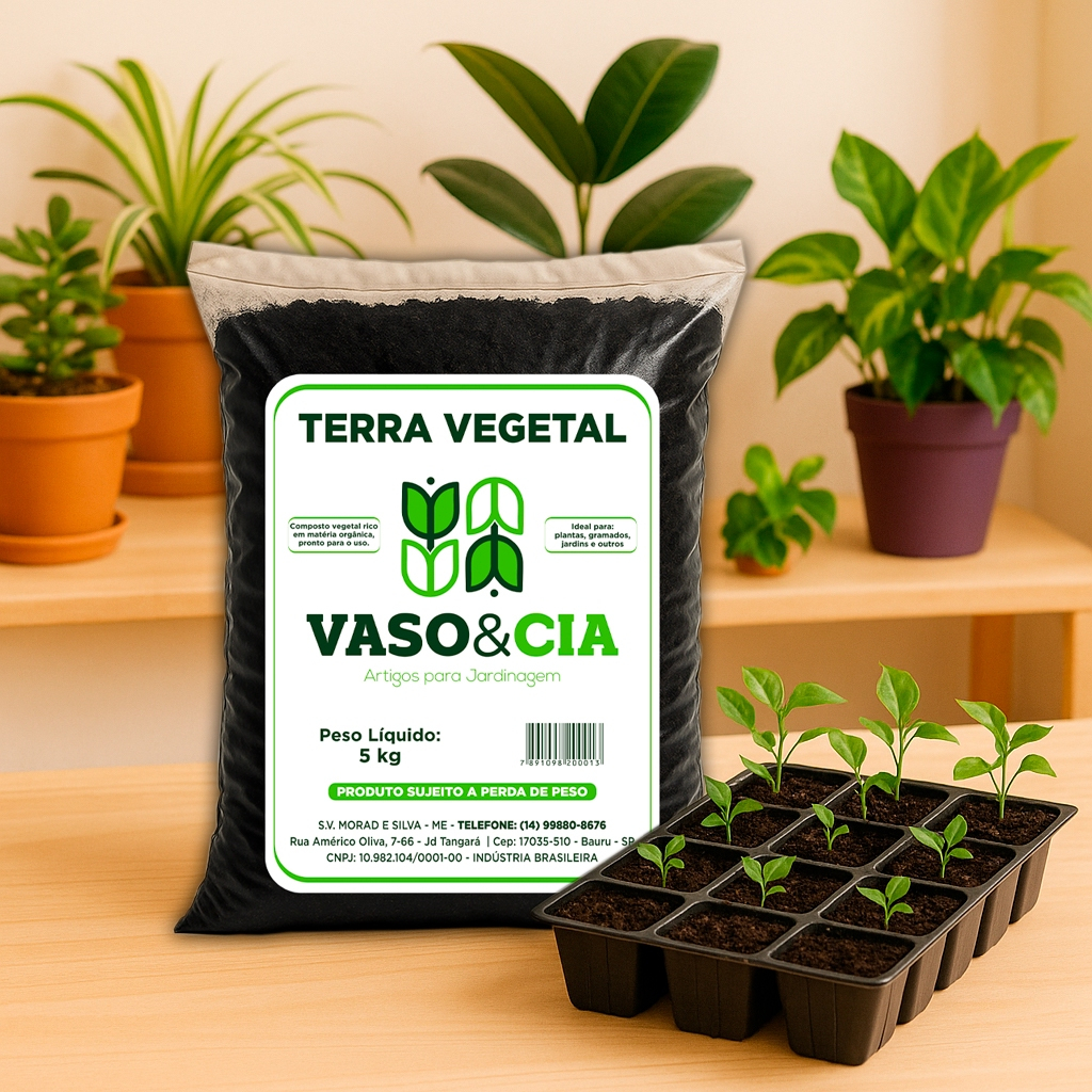 Terra Vegetal Orgânica Adubada 5 kg / 1.8 kg – Vasos Plantas Hortas Jardim Flores – Vaso e Cia