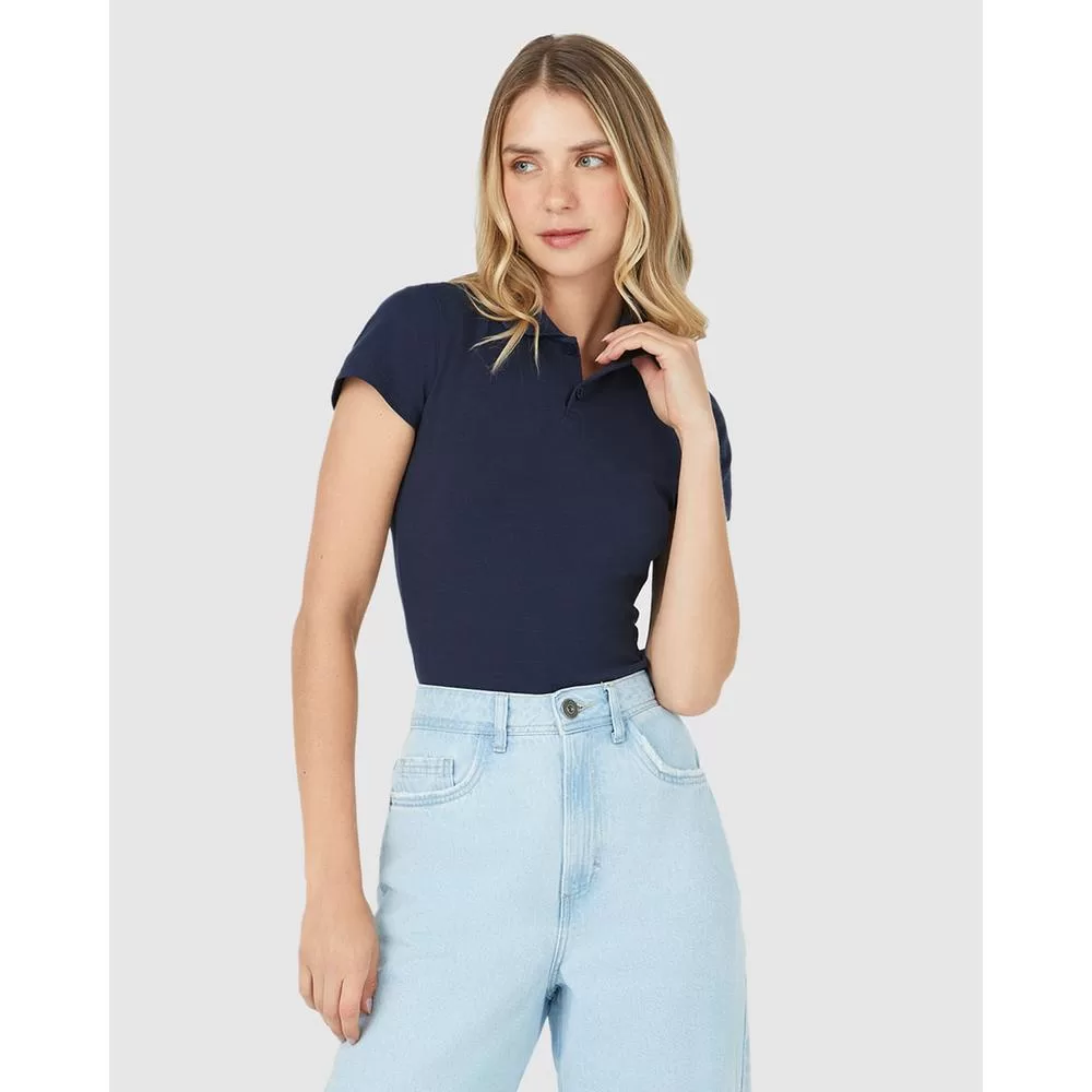 Blusa Polo Básica Feminina Com Peitilho Em Piquet Stretch