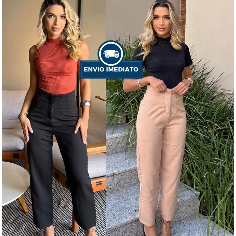 Calça Alfaiataria estilo Zarah Feminina Cintura Alta Com ziper Social Elegante Moda Luxo Blogueirinh