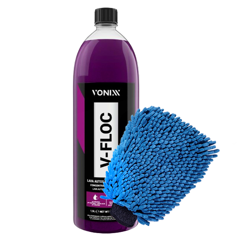 Shampoo Automotivo Neutro Concentrado Automotivo V-Floc Vonixx Lava Autos 1,5L + Luva Microfibra
