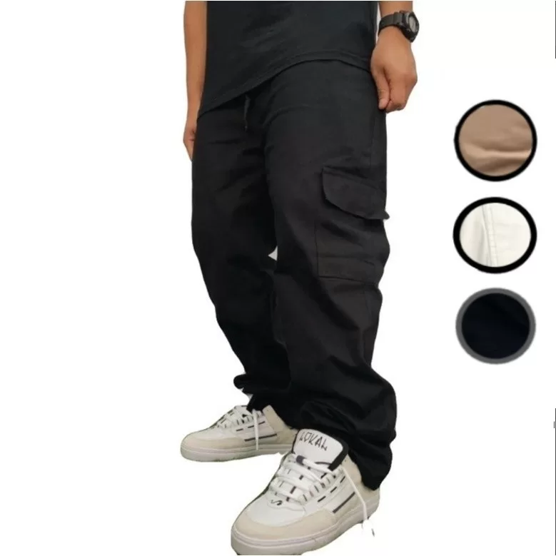 Calça Cargo Mesculino Feminino 6 Bolsos skate Larga Fechamento Cordão