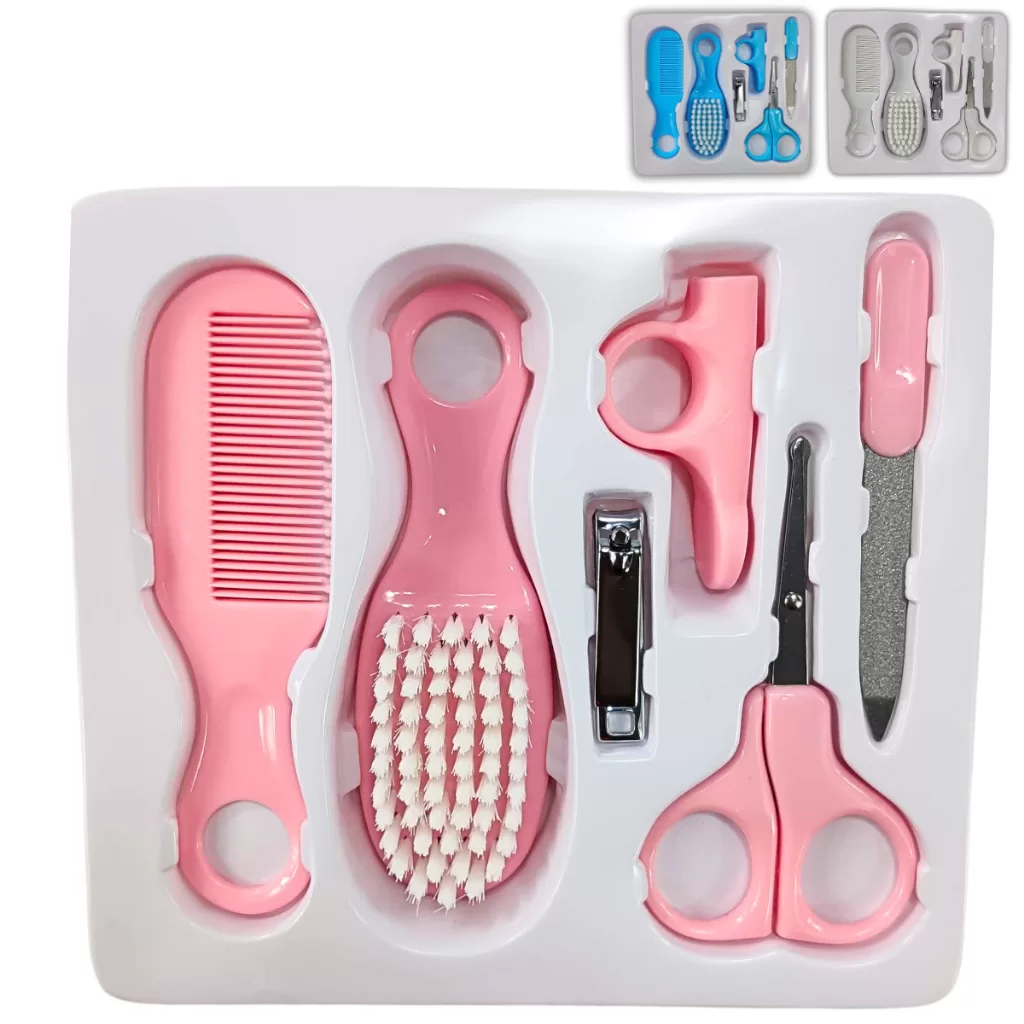 Kit 6 Peças Higiene do Bebê Escova de Cabelo, Pente, Tesoura de neném, Cortador de Unha Infantil e L