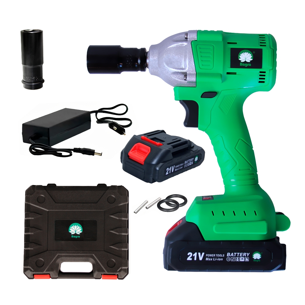 Chave de Impacto Sem Fio 350Nm 3200RPM Kit Completo Com Maleta e Soquetes + 2 Baterias Hagra