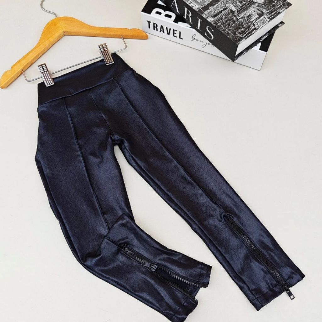 Calça Legging Infantil Com Zíper Na Barra Cirrê Lisa Básica Moda Menina Mini Diva Luxo