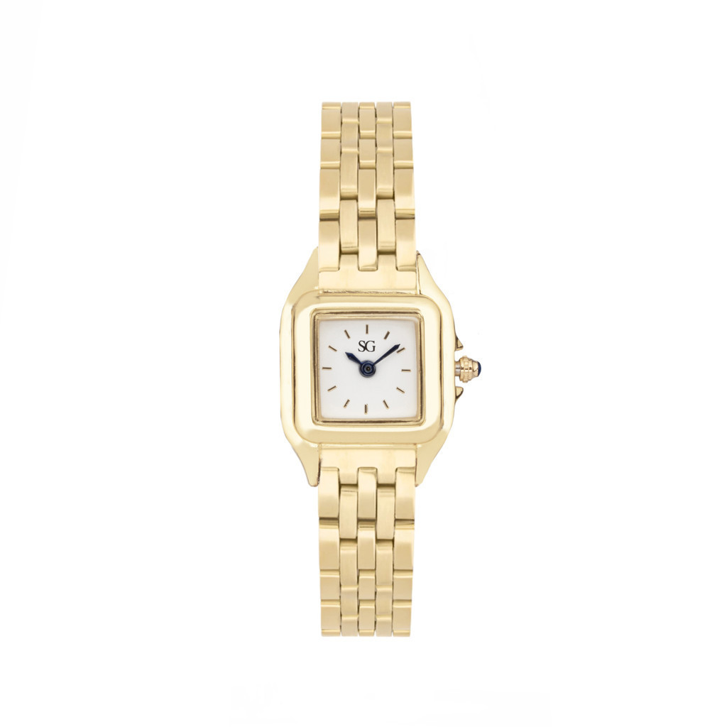Relógio Feminino Dourado Saint Germain – Boxy Gold Fundo Branco