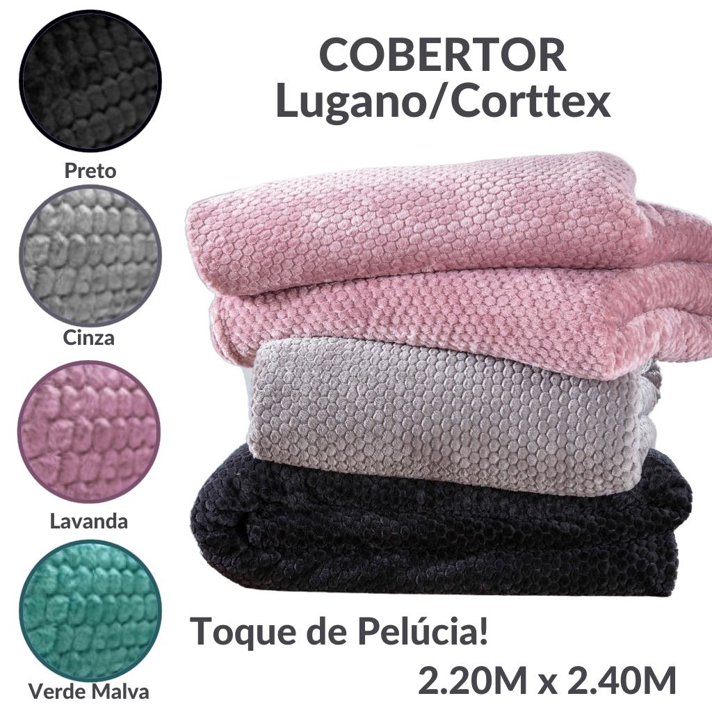 Cobertor Lugano Casal  Queen 2.20m x 2.40m Favo Alto Relevo Corttex toque pelúcia super macio