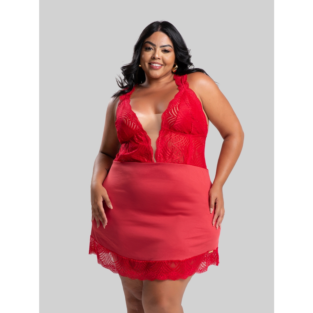 Camisola Sensual Plus Size Isabelle em Renda e Tule Elegância e Conforto