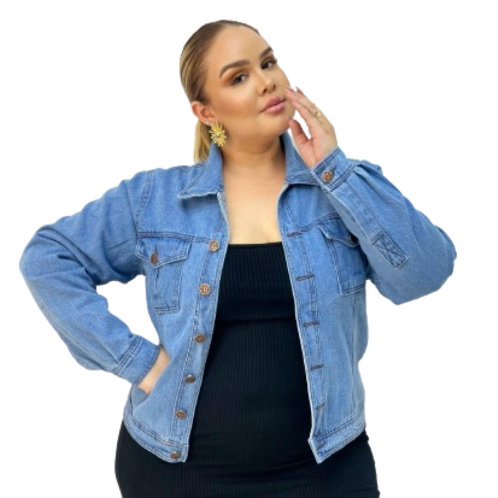 Jaqueta Jeans Feminina Casaco Plus Size Modelo Curve G1 ao G4