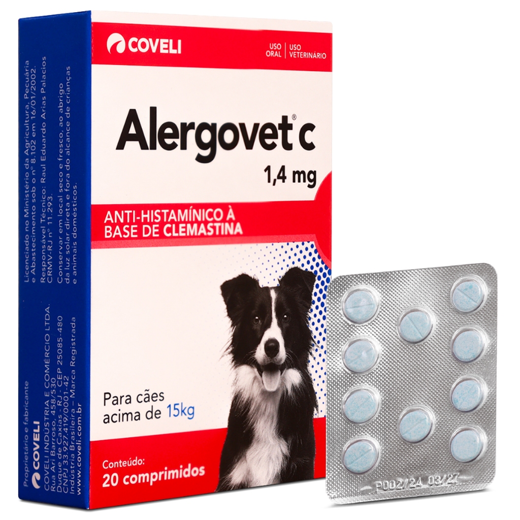 Alergovet C 1,4mg 20 Comp Para Cachorro Acima De 15kg Coveli