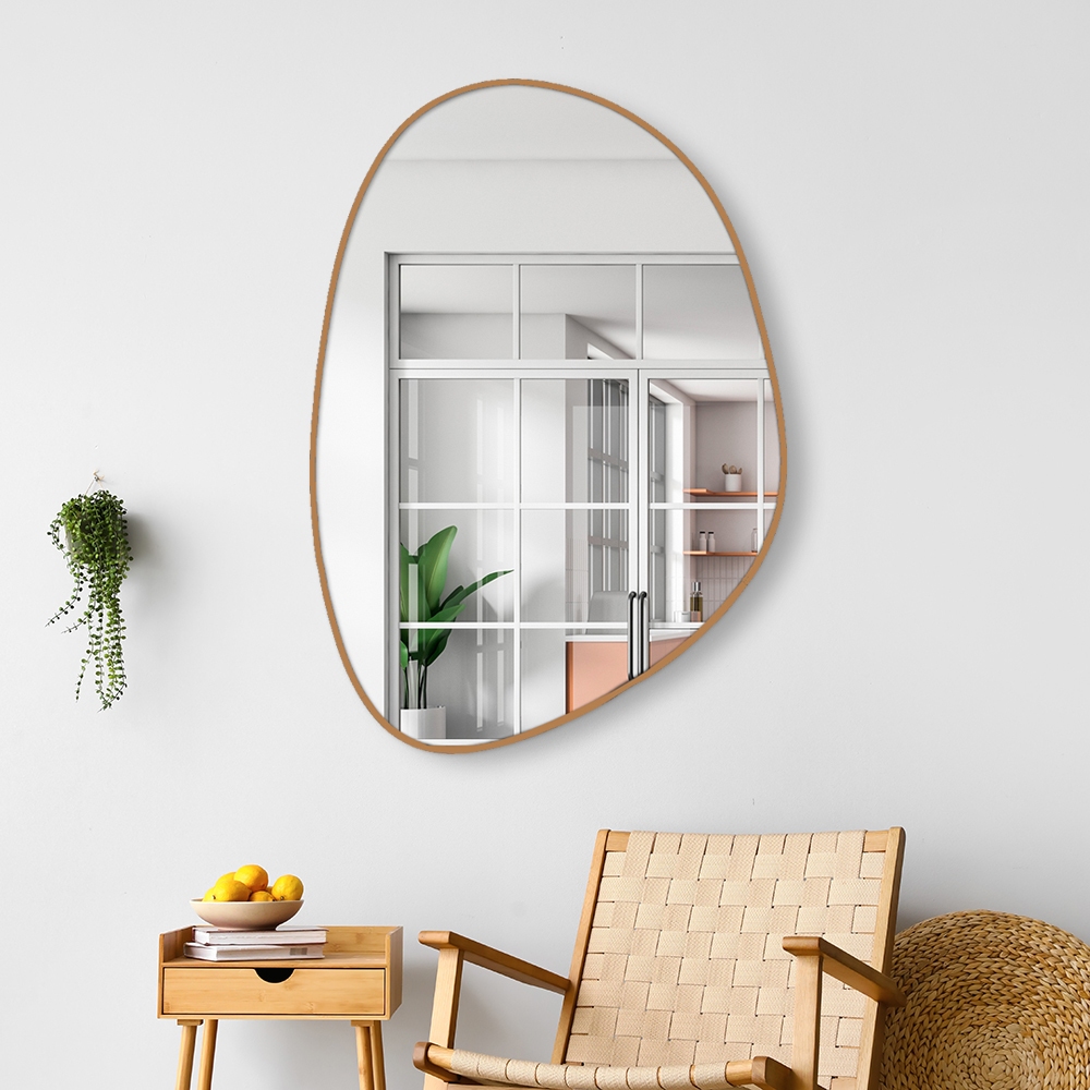 Espelho Orgânico 60×40 Couro + Suporte Banheiro / Sala / Quarto