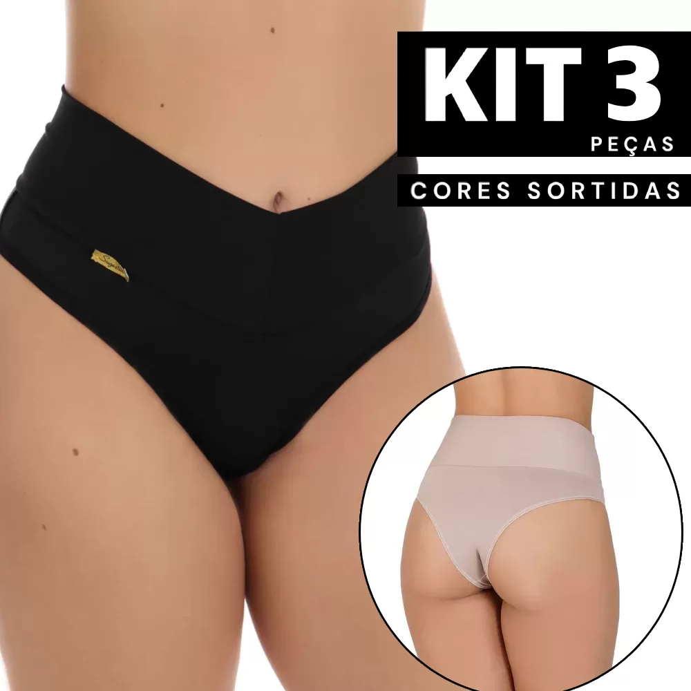 Kit 3 Calcinha Modeladora Feminina Cós alto Alta Compressão Cotton Confortável Cintura Alta Barata