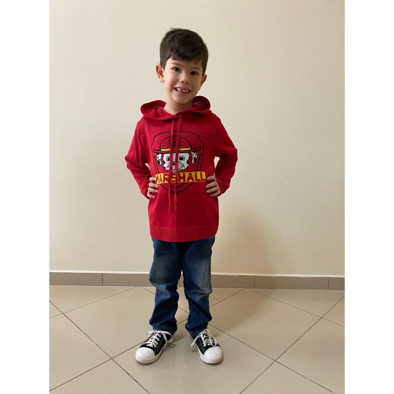 Blusa de Tricot Infantil Suéter Personagem Marshall Manga Longa com Capuz