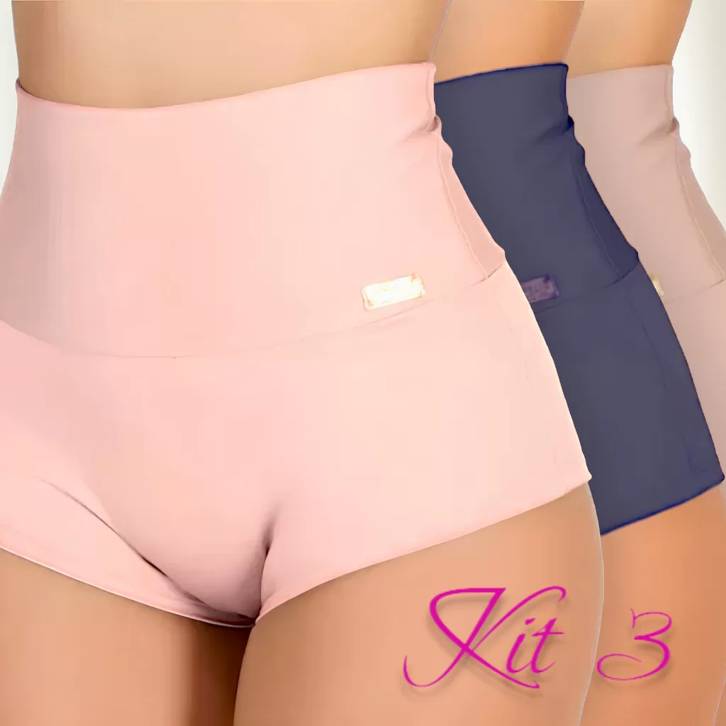 Kit 3 Short Conforto Íntimo sem Forro Algodão Calcinhas Lingerie Feminina