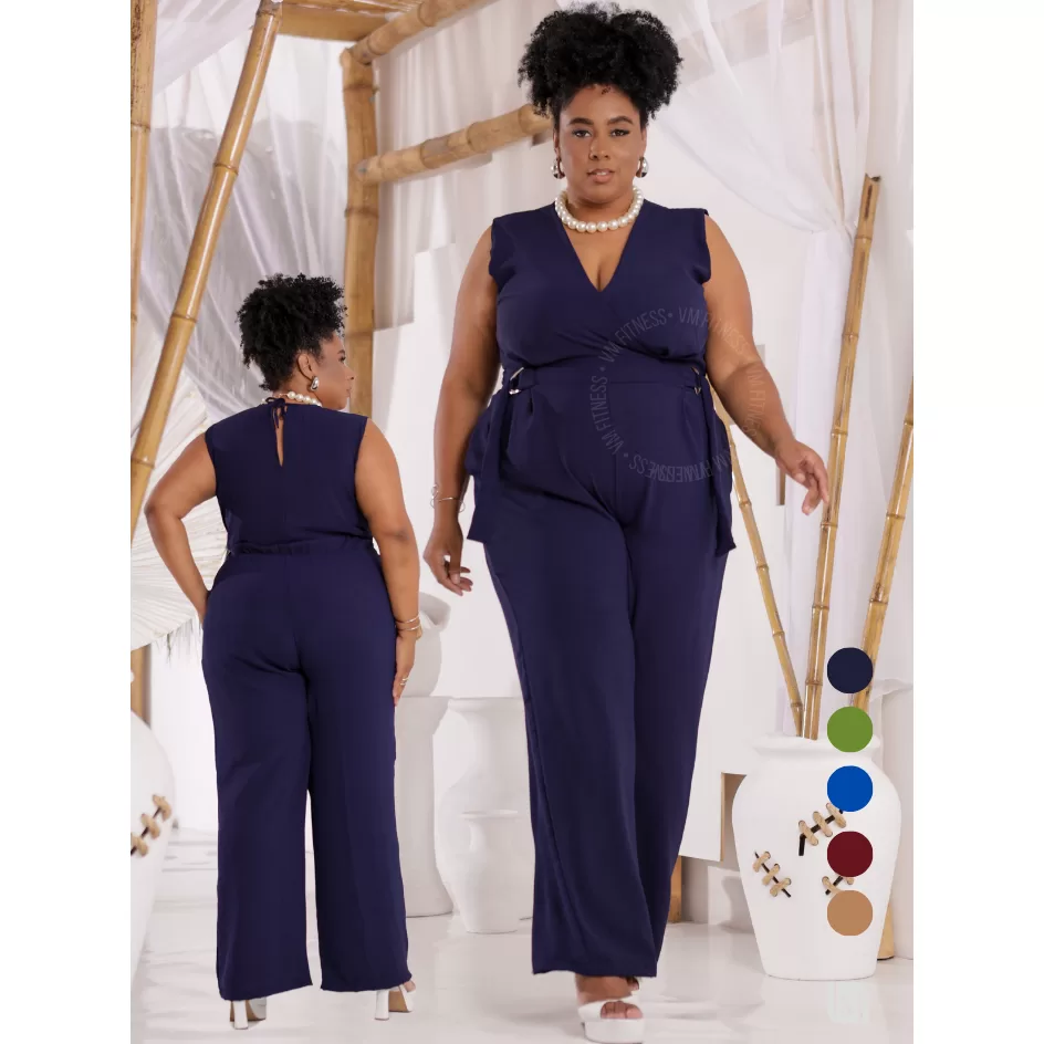 Macacão Social Plus Size Longo Curve Feminino Duna Decote Transpassado