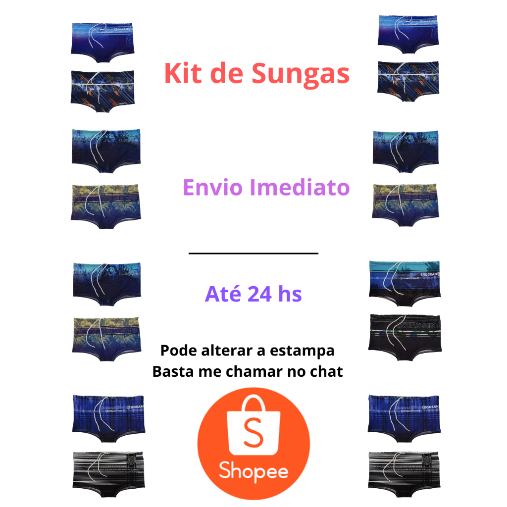 Kit com  3 sungas, ou 2 sungas ou 1 sunga Boxer Masculina Estampada Tropical Moda Praia e Piscina