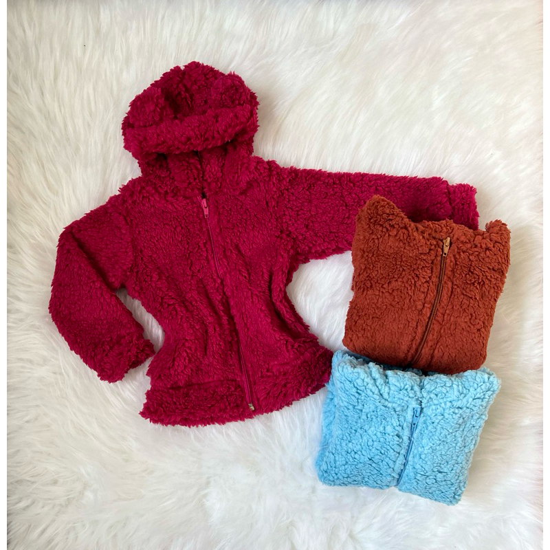 Jaqueta de inverno teddy sherpa com capuz e orelhinhas infantil, blusa de frio, agasalho para o inve