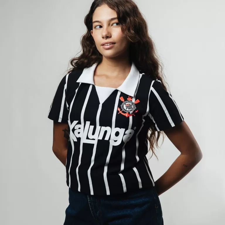 Camisa Polo Retrô Corinthians 1990 Kalunga Femini