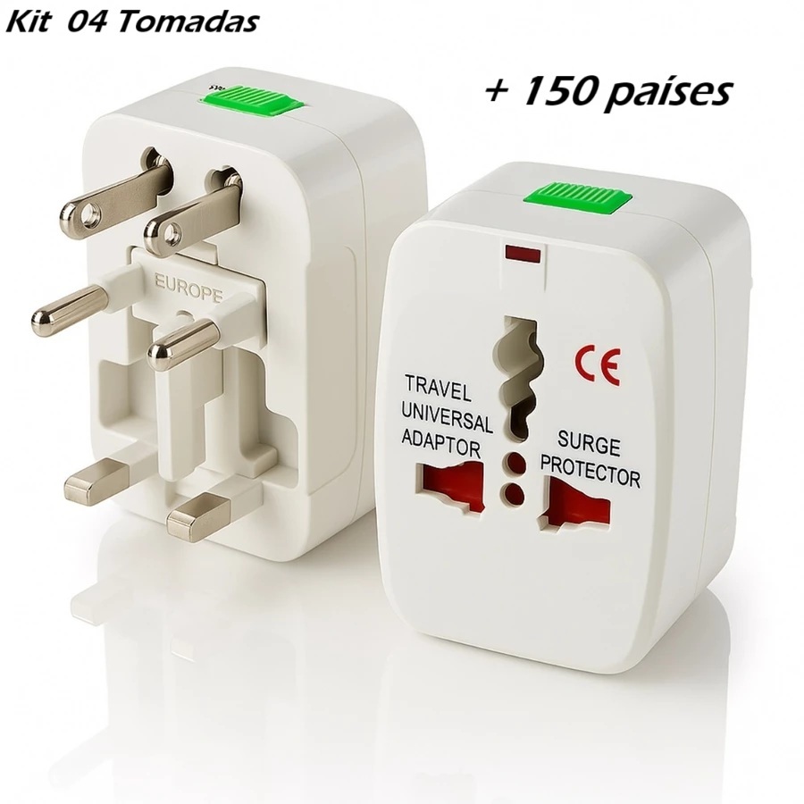 Kit 1 a 4 Adaptador Tomada Universal Padrão Internacional e USB 150 Países Viagem Bivolt
