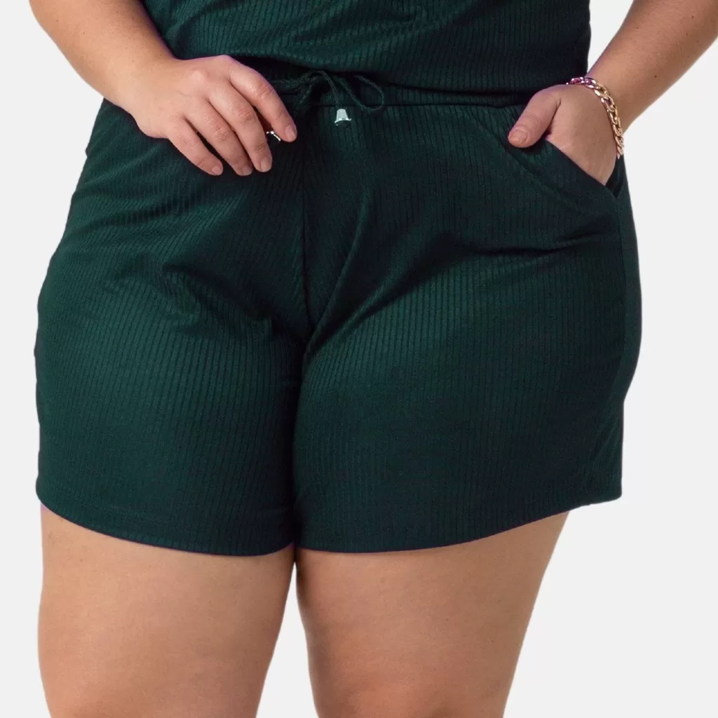 Shorts Feminino Plus Size Canelado Conforto Casual 1217-C1