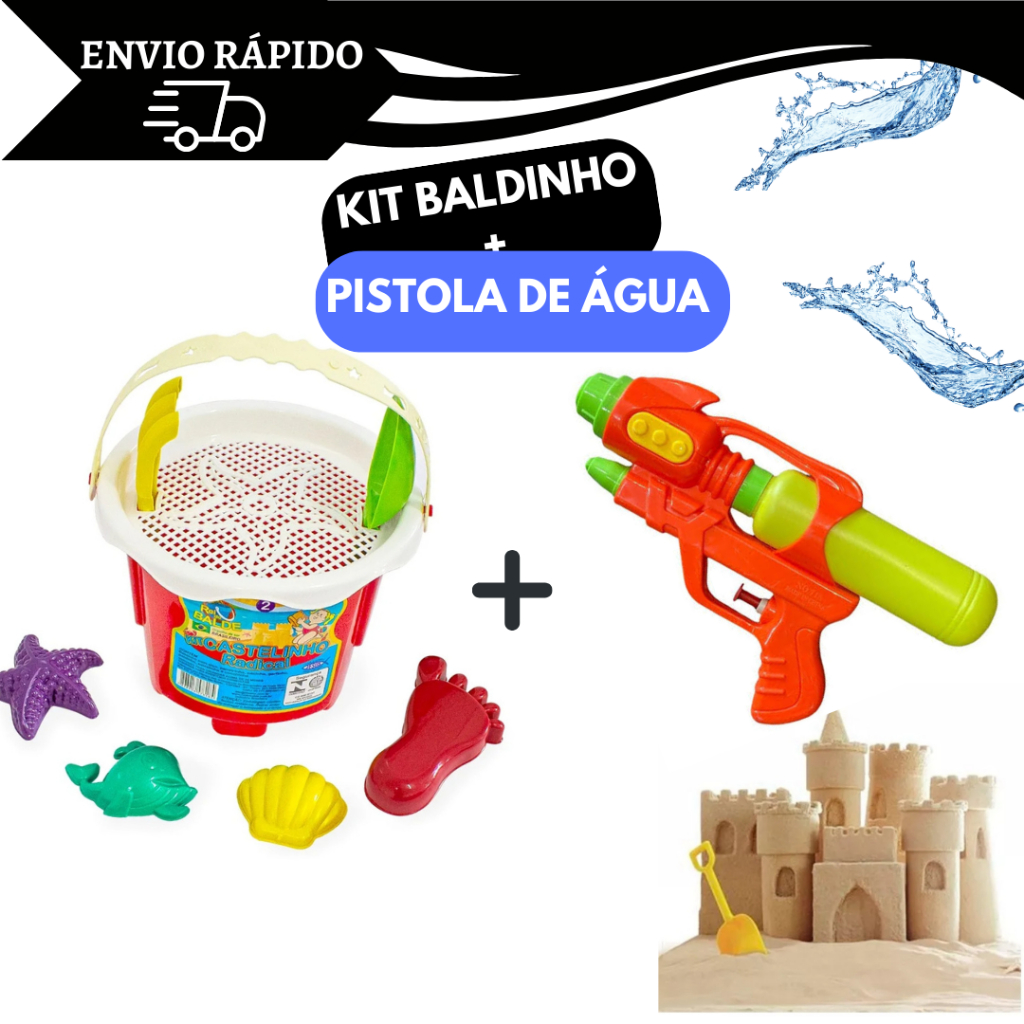 Kit Praia Baldinho de Praia Castelinho Areia Infantil Completo  + Lança Agua Brinquedo