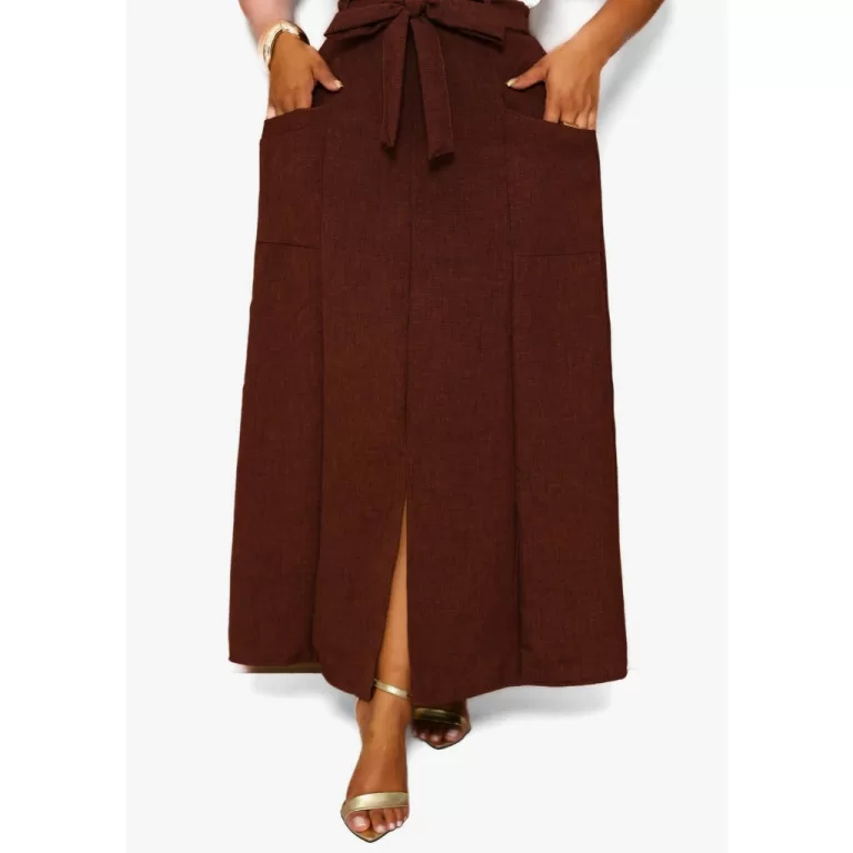 Saia Longa Cintura Alta de Linhão forrada, com fe