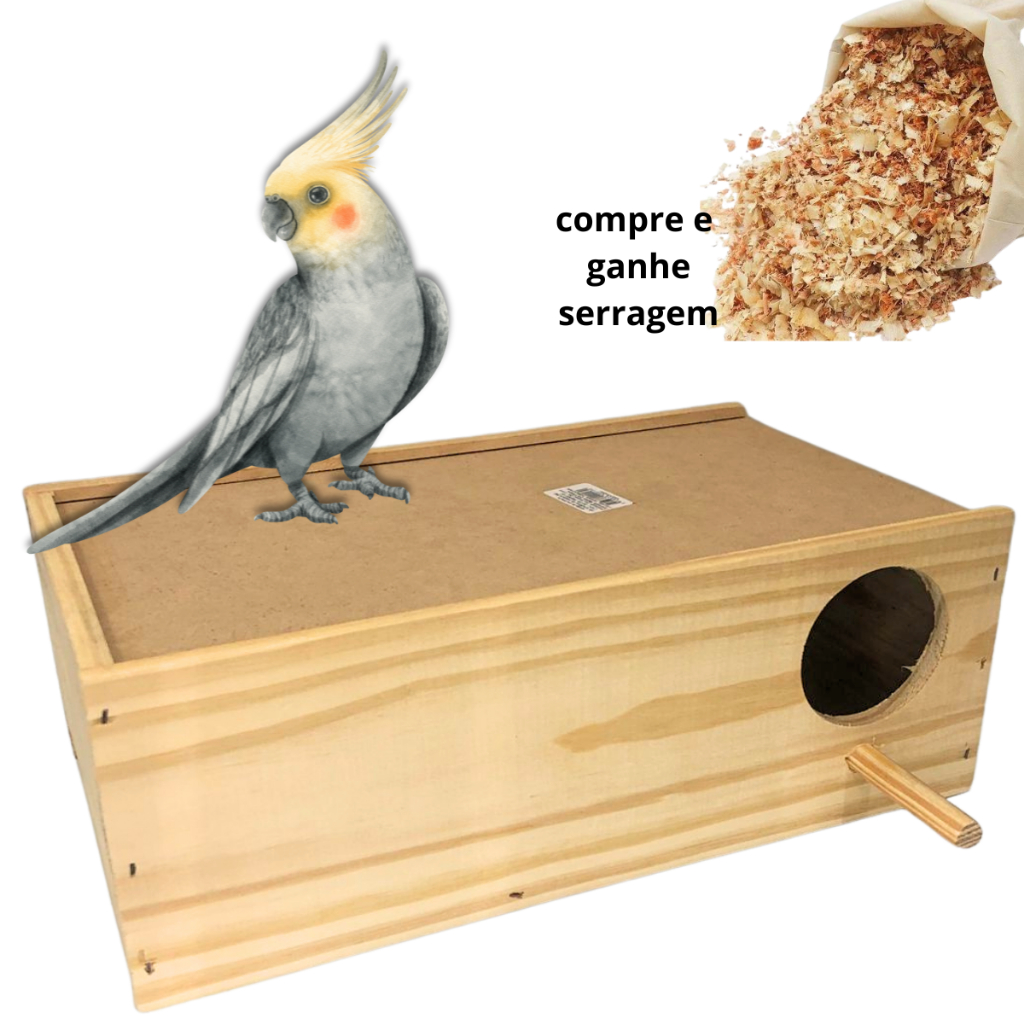 kit Ninho de Madeira Para Calopsita Grande + Serragem